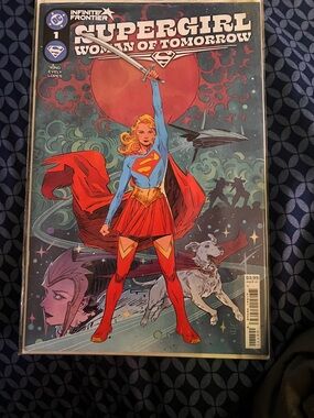 DC Supergirl Comic Cover in Blue, Red & Gold